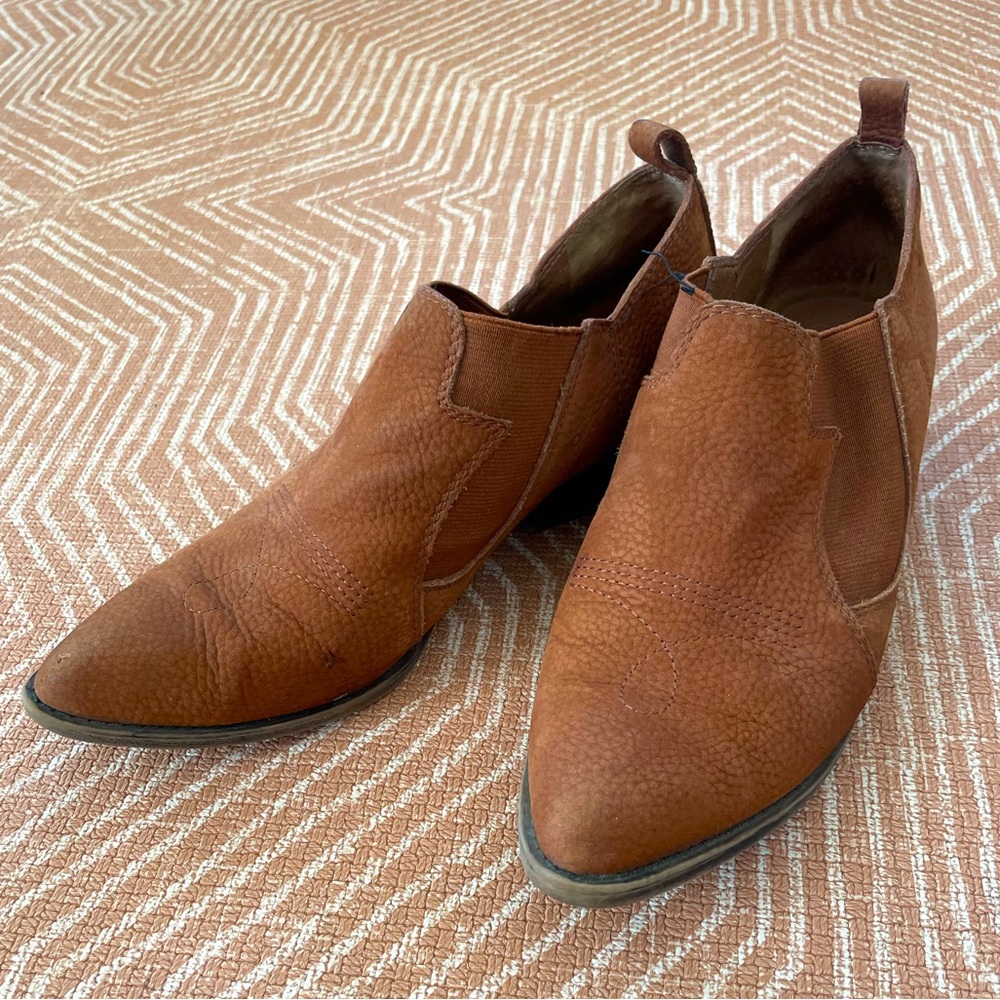 Lucky Brand Joelle Saddle Brown Bootie Western Leather Suede Ankle Boot 7.5